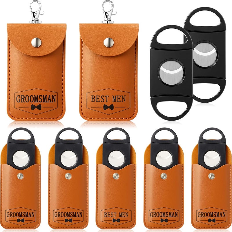 Lothee 7 Pack Groomsmen Gifts Set - 6 Groomsmen & 1 Best Man Leather Pouch Keychain with Stainless Steel Cutters - Wedding Party Favors Bachelor Proposal Box Fillers - Image 1